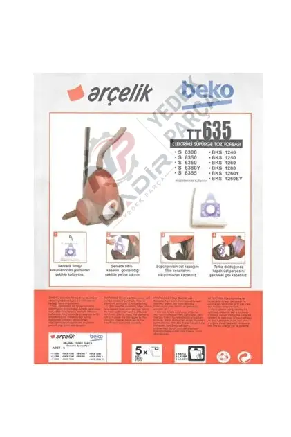 Arçelik TT 635 Süpürge Makinesi Toz Torbası 5 adet