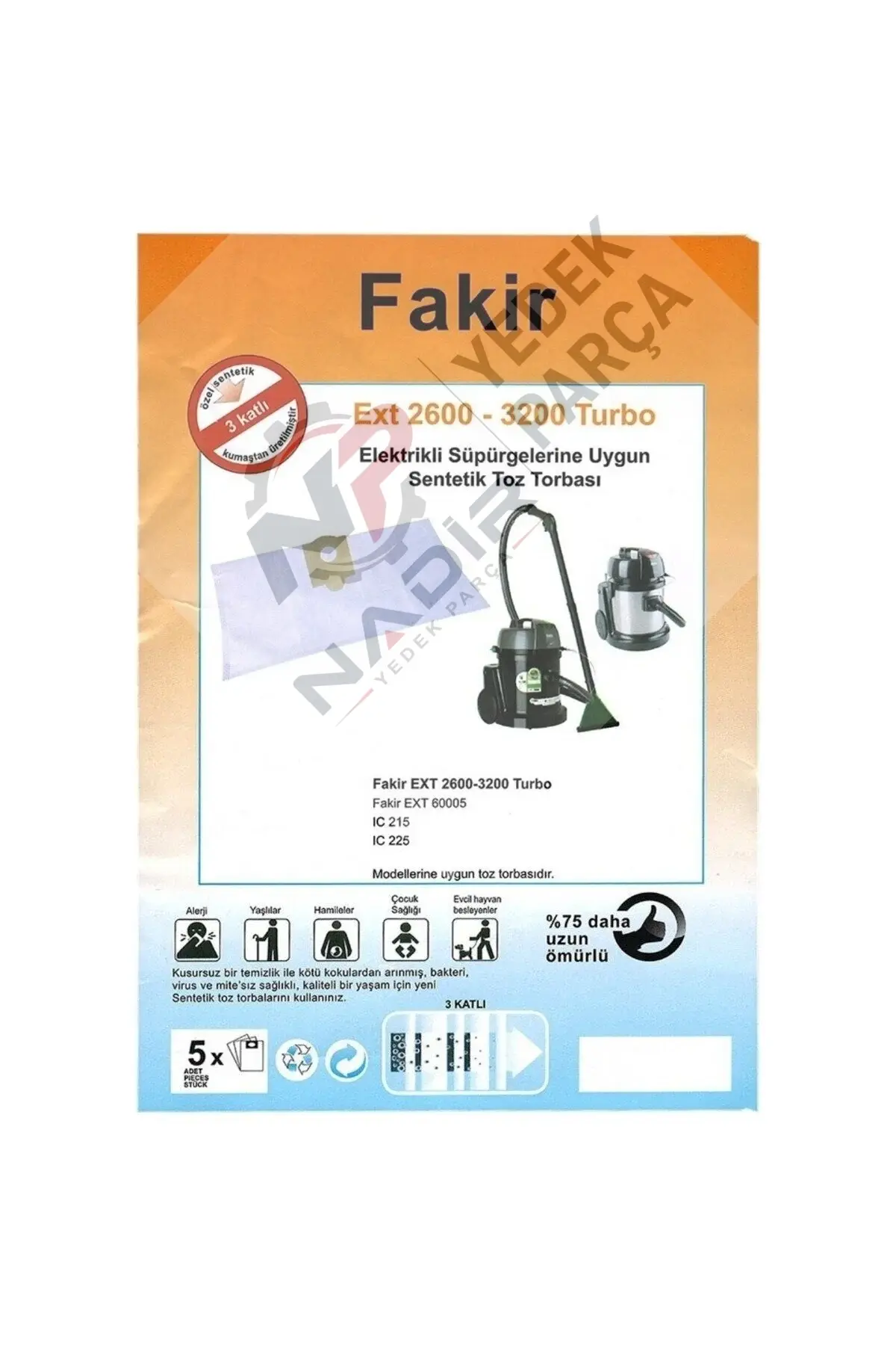 Fakir Uyumlu EXT 2600 Süpürge Kağıt Toz Torbası 5 Adet